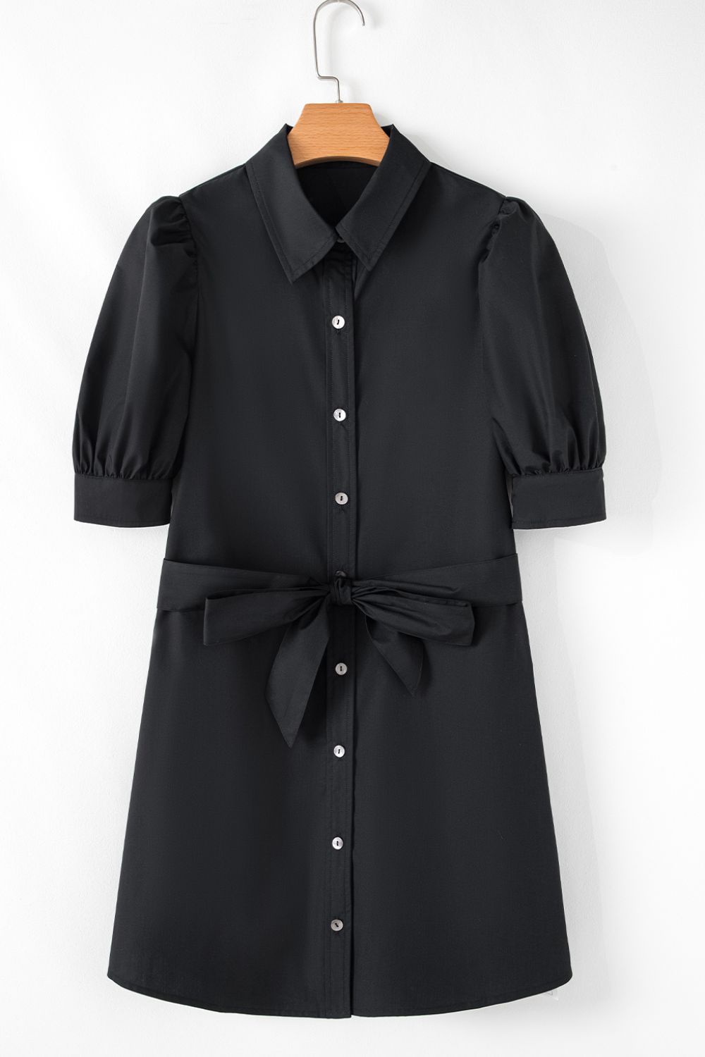 Hazel Blues® |  Button Up Tie Waist Puff Sleeve Mini Shirt Dress