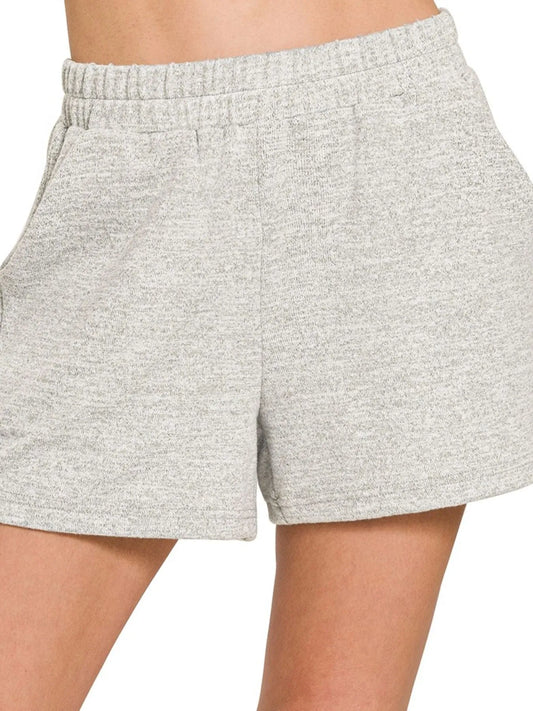 Hazel Blues® |  Zenana Soft Melange Hacci Elastic Waist Band Shorts