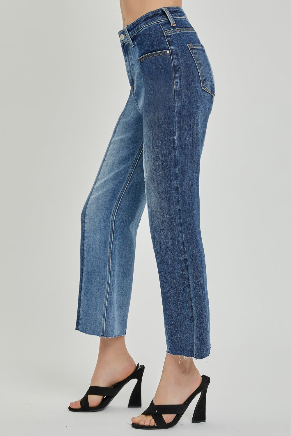 Hazel Blues® |  RISEN Mid-Rise Waist Two-Tones Jeans with Pockets