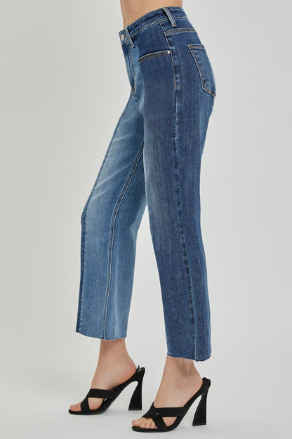 Hazel Blues® |  RISEN Mid-Rise Waist Two-Tones Jeans with Pockets