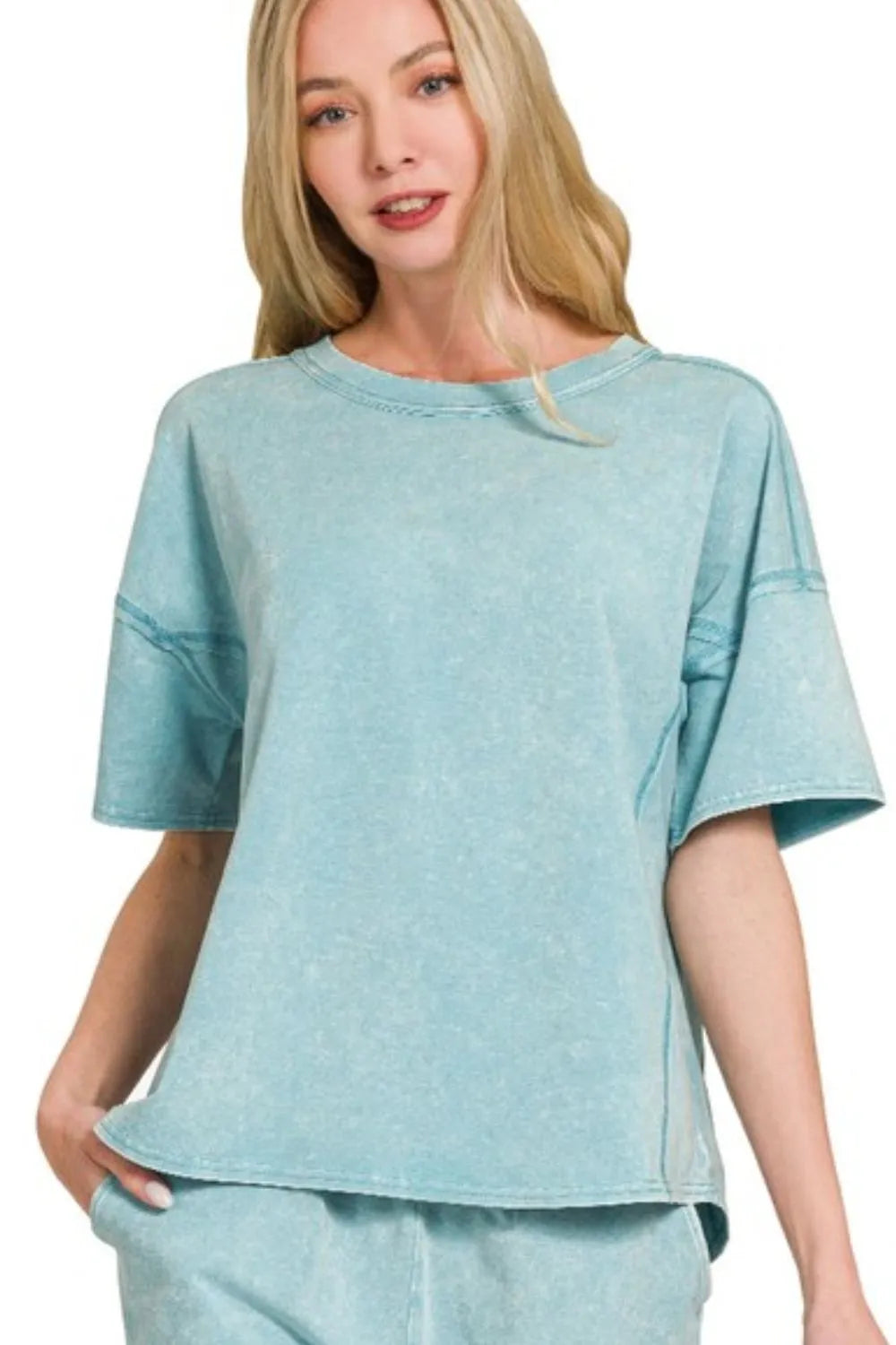 Hazel Blues® |  Zenana Acid Washed Short Sleeve Tee & Shorts Set