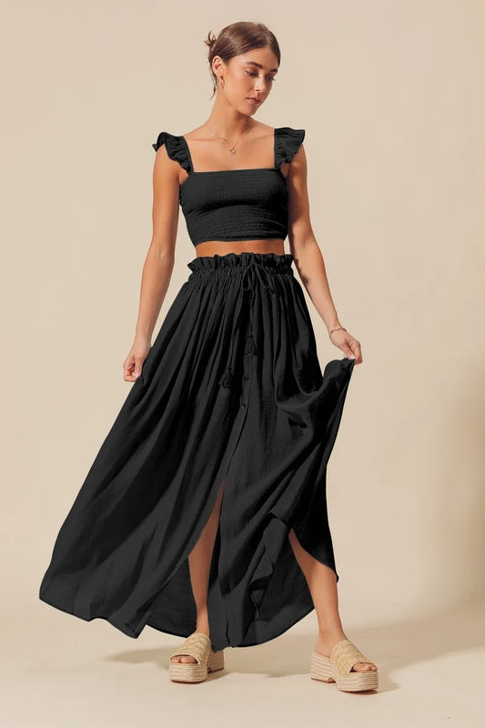 Hazel Blues® |  SO ME Smocked Top and Flowy Maxi Skirt Set
