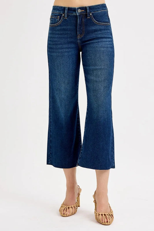 Hazel Blues® | RISEN Tummy Control High Rise Crop Wide Jeans