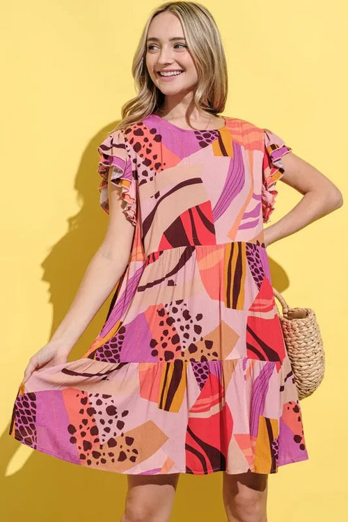 Hazel Blues® |  And The Why Printed Double Ruffles Sleeve Dress