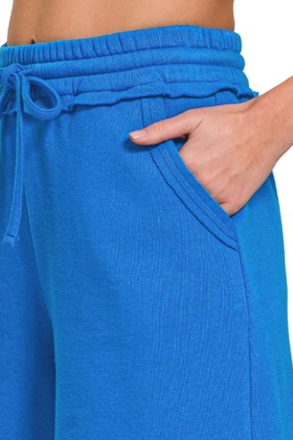 Hazel Blues® |  Zenana Fleece Raw Hem Shorts With Draw String