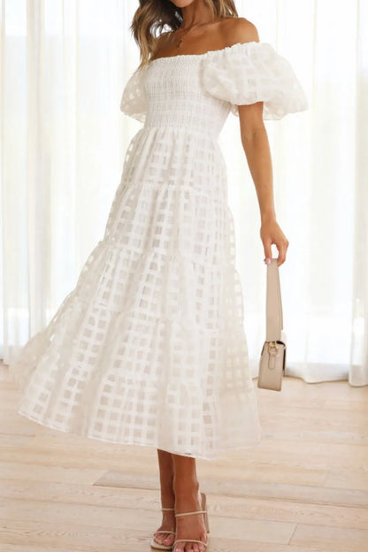 Hazel Blues® |  Off Shoulder Short Puff Sleeve Midi Dress