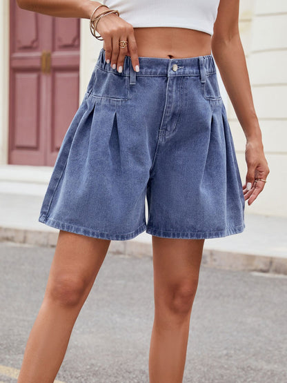 Hazel Blues® |  Ruched Half Elastic Waist Denim Shorts