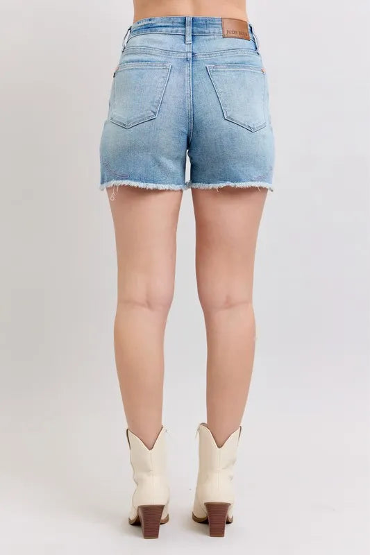 Hazel Blues® |  Judy Blue High Waist Western Embroidery Detail Cut Off Denim Shorts