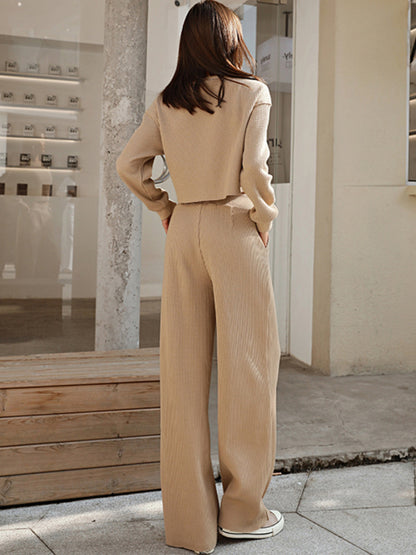 Hazel Blues® |  Waffle-Knit Round Neck Top and Pants Set
