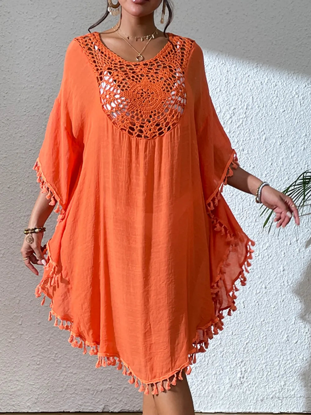 Hazel Blues® |  Tassel Cutout Scoop Neck Cover-Up Dress