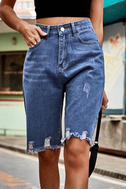 Hazel Blues® |  Raw Hem High Waist Denim Shorts with Pockets