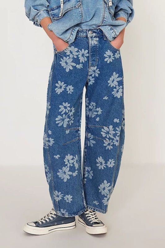 Hazel Blues® |  Flower Print Wide Leg Jeans