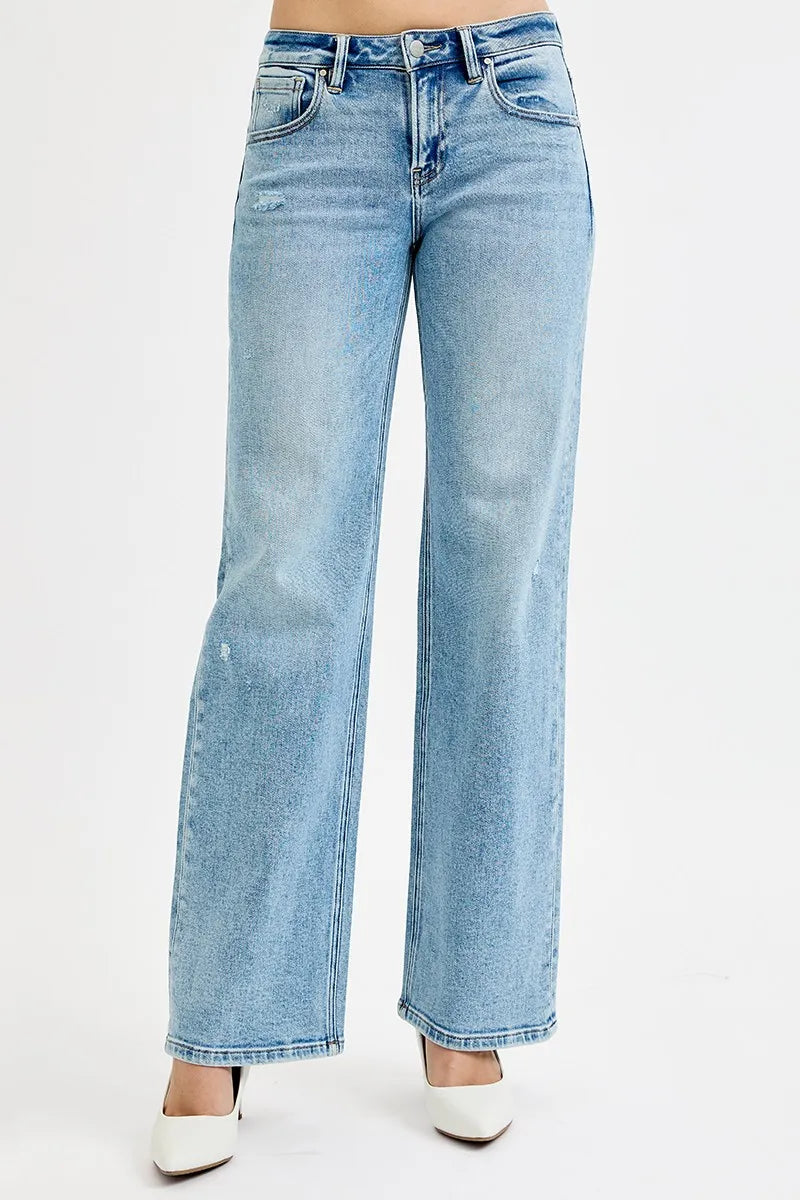 Hazel Blues® | RISEN Low Rise Ankle Boyfriend Distressed Jeans