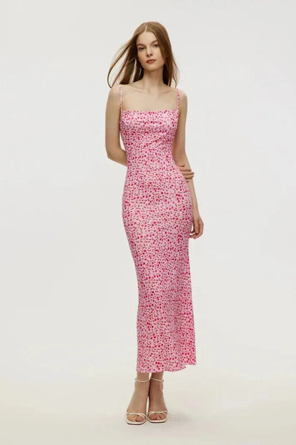 Cotton Floral Beach Print Suspender Maxi Dress