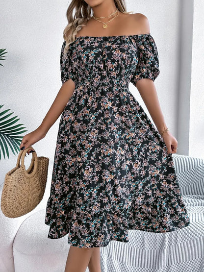 Hazel Blues® |  Ruffled Hem Floral Puff Sleeve Dress