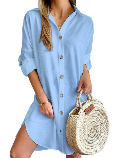Hazel Blues® |  Button Down Long Sleeve Shirt Dress