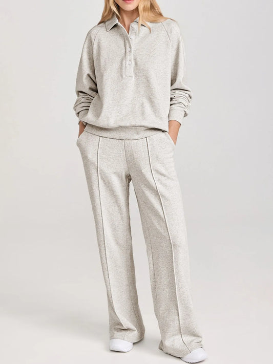Hazel Blues® |  Collared Sweatshirt and High Waist Pants Active Set
