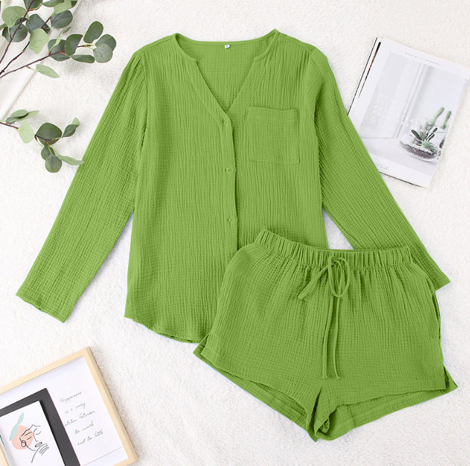 Hazel Blues® |  Notched Long Sleeve Top and Shorts Set