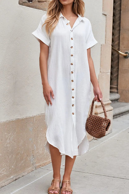 Hazel Blues® |  Button Down Short Sleeve Midi Shirt Dress