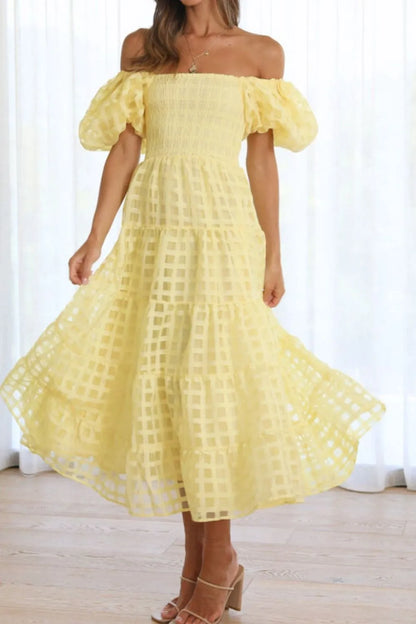 Hazel Blues® |  Off Shoulder Short Puff Sleeve Midi Dress