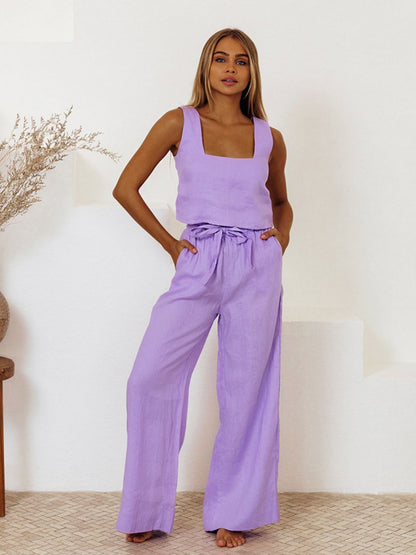 Hazel Blues® |  Square Neck Sleeveless Top and Pants Set