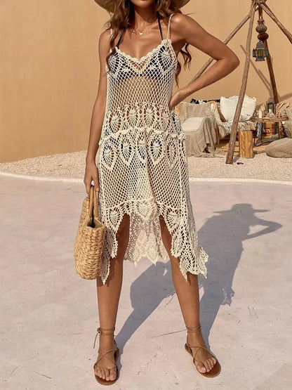Hazel Blues® |  Openwork Scoop Neck Spaghetti Strap Cover-Up Dress