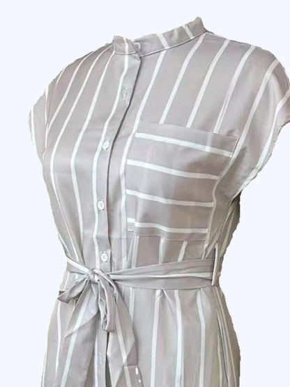 Hazel Blues® |  Striped Tie Waist Short Sleeve Dress