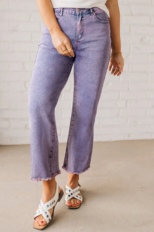 Hazel Blues® |  Washed Raw Hem Cropped Jeans