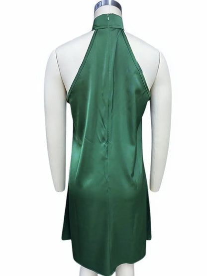 Hazel Blues® |  Grecian Neck Satin Mini Dress