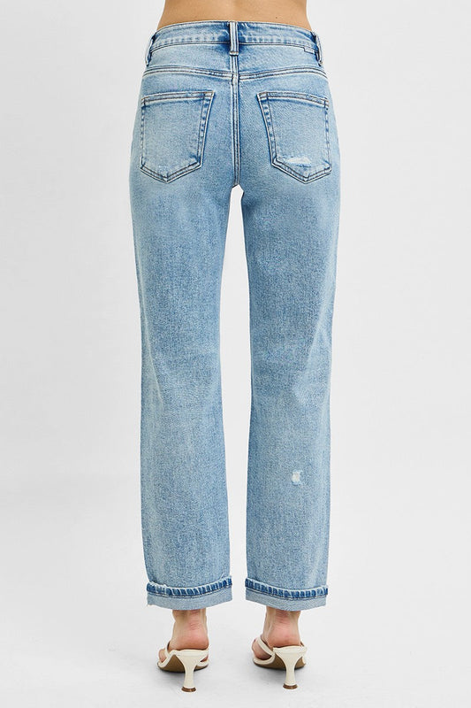 Hazel Blues® | RISEN High Rise Ankle Boyfriend Distressed Jeans