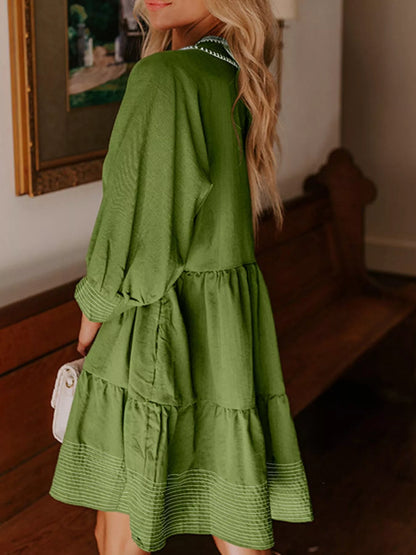 Hazel Blues® |  Striped Hem 3/4 Sleeve Tiered Dress