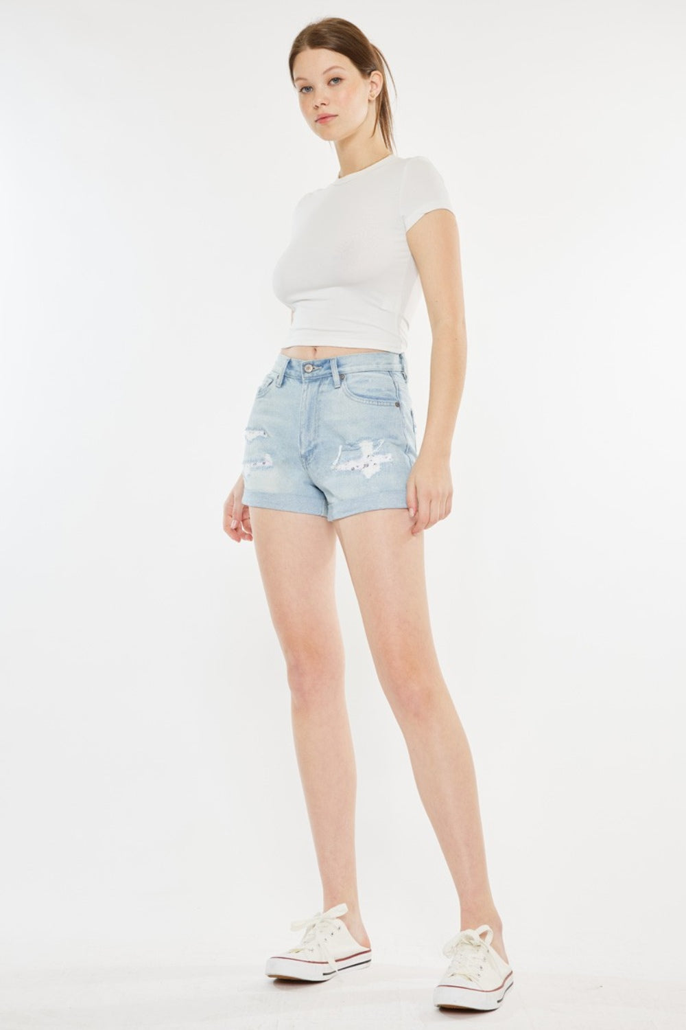 Hazel Blues® |  Kancan High Rise Repaired Mom Denim Shorts