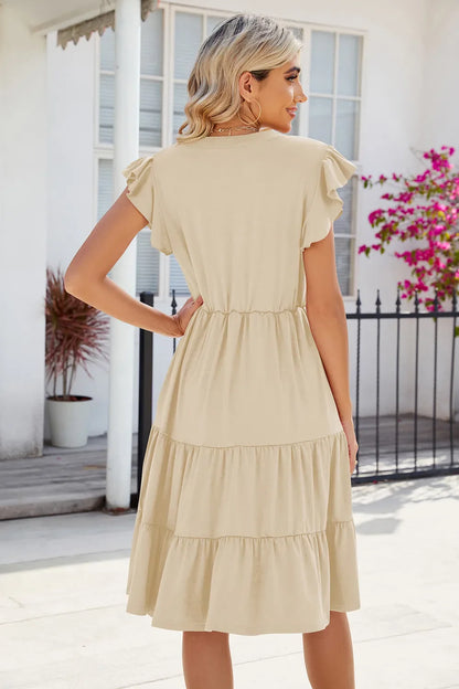 Hazel Blues® |  Ruched Notched Cap Sleeve Dress