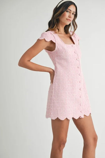 Hazel Blues® |  MABLE Tweed Scallop Hem Line Mini Dress