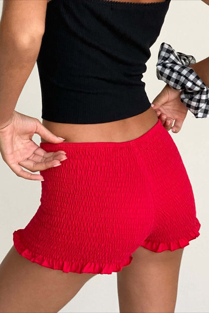 Y2K Solid Casual Low Waist Plaid Ruffle Shorts