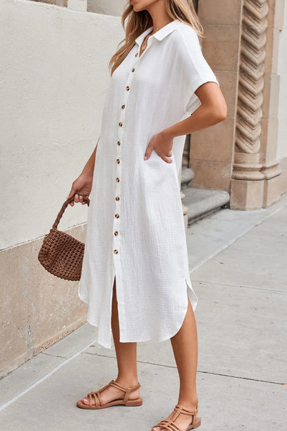 Hazel Blues® |  Button Down Short Sleeve Midi Shirt Dress