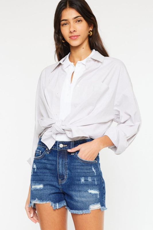 Hazel Blues® |  Kancan High Rise Frayed Hem Denim Shorts