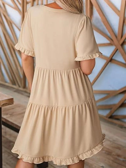 Hazel Blues® |  Tiered Notched Short Sleeve Mini Dress