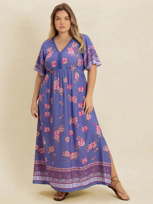 Hazel Blues® | Printed V-Neck Flutter Sleeve Dress