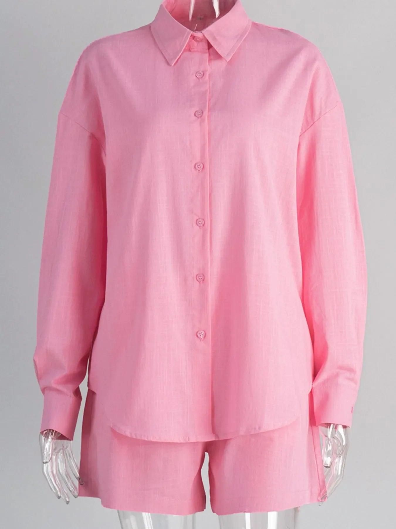 Hazel Blues® |  Button Up Long Sleeve Shirt and Shorts Set
