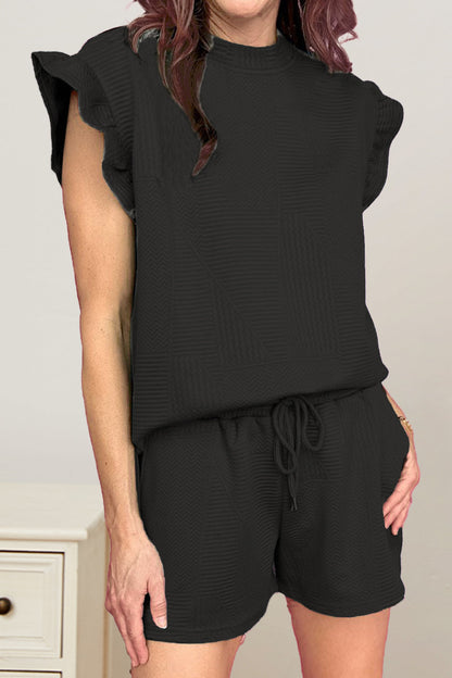 Hazel Blues® |  Slit Round Neck Top and Drawstring Shorts Set