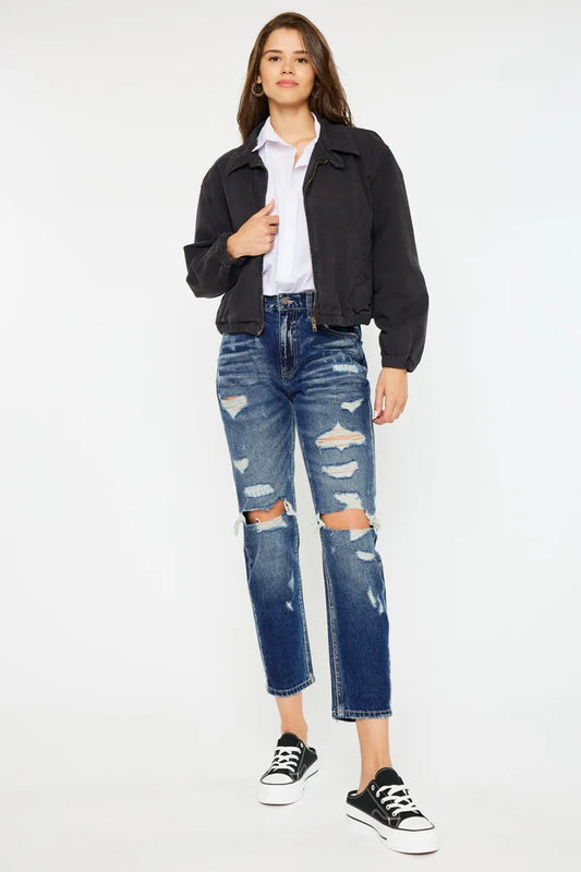 Hazel Blues® |  Kancan High Rise Distressed Mom Fit Jeans