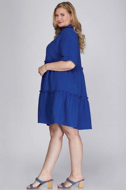 Hazel Blues® | She + Sky Button Front Frill Tiered Mini Dress