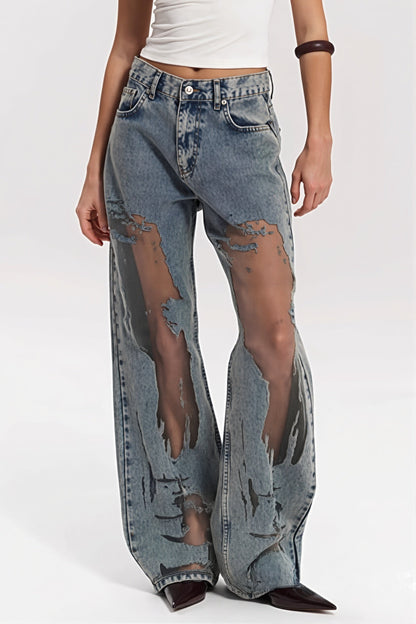 Vintage Splice Sheer Texture Jeans