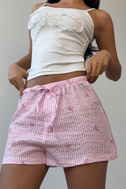 Casual Pink Stripe Wide Leg Shorts