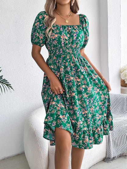 Hazel Blues® |  Ruffled Hem Floral Puff Sleeve Dress