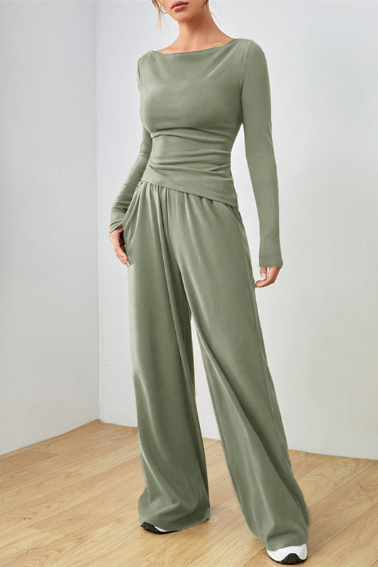 Hazel Blues® |  Boat Neck Long Sleeve Top and Pants Set