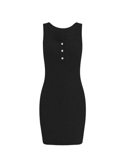 Hazel Blues® |  Ribbed Button Front Dress and Cardigan Sweater Set