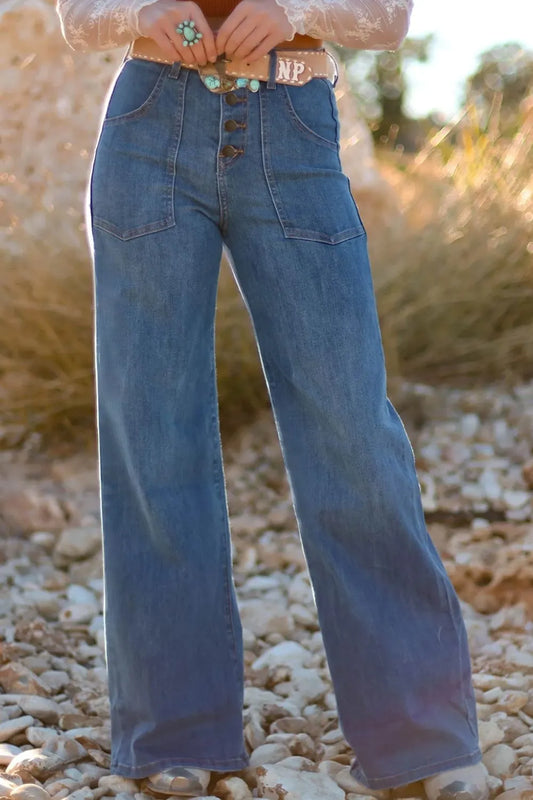 Hazel Blues® |  High-Waisted Wide-Leg Button-Front Jeans