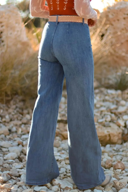 Hazel Blues® |  High-Waisted Wide-Leg Button-Front Jeans